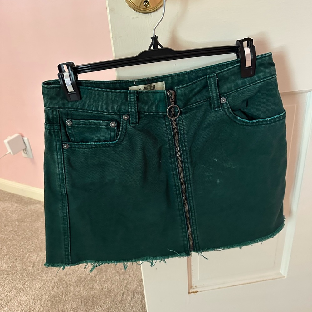 Green Zip Up Mini Skirt